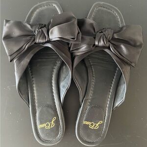 JCrew Abbie black slip on sandal big satin bow size 7 very feminine